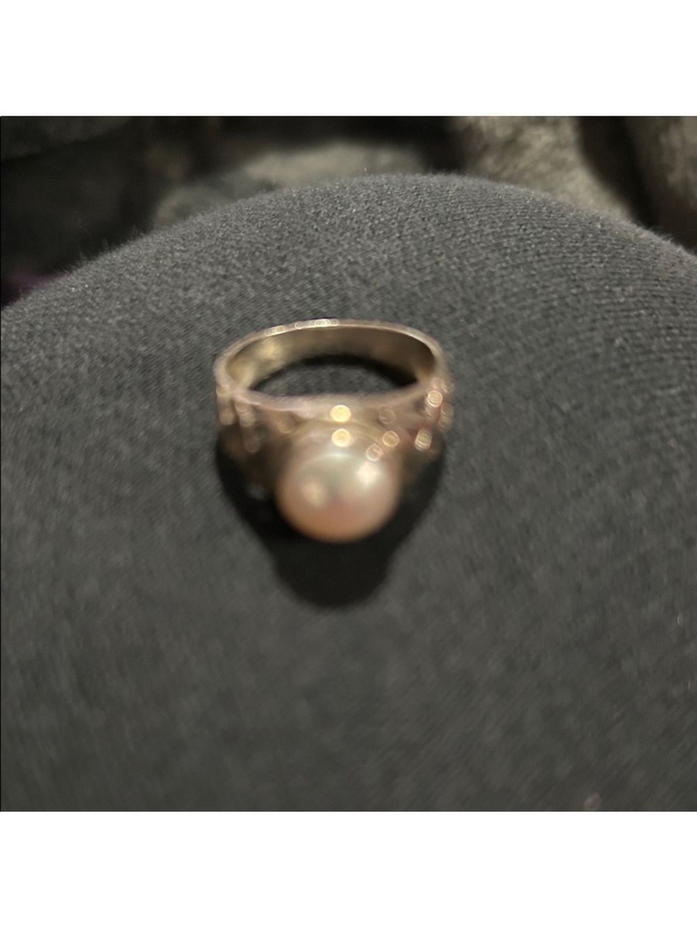 Classic Pearl Cocktail Silver Ring Size 8